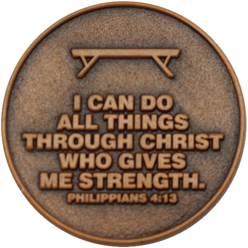 back of Christian gymnastics challenge coin