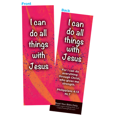 Children and Youth Bookmark, I Can Do All Things With Jesus, Philippians 4:13, Pack of 25, Handouts for Classroom, Sunday School, and Bible Study