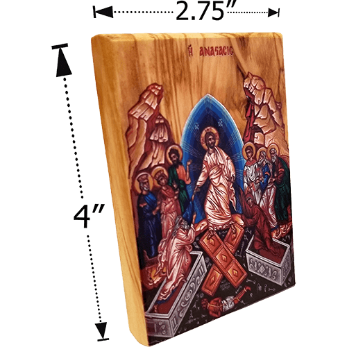 Holy Land Olive Wood Color Icon, the Resurrection of Jesus dimensions