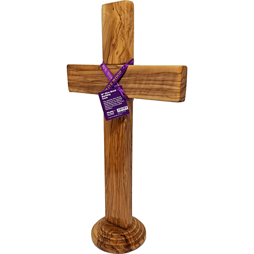 Holy Land 15" Genuine Olive Wood Standing Cross pivoted left