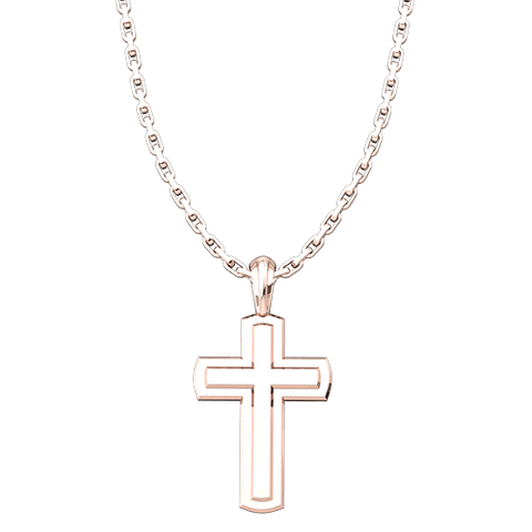 Rose Gold Plated Inset Cross Pendant with 18" Sterling Silver Chain