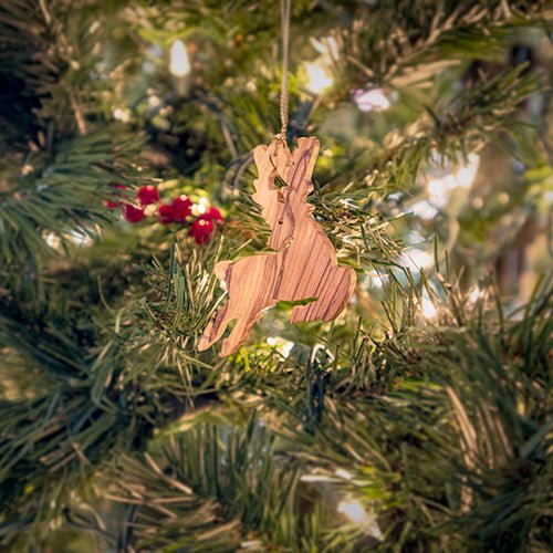 Reindeer Christmas Ornament, Holy Land Olive Wood