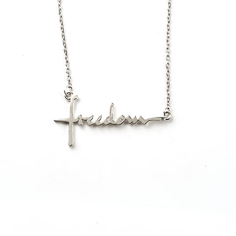 Freedom Cross Necklace - Horizontal, Words of Life Sterling Silver Pendant Necklace