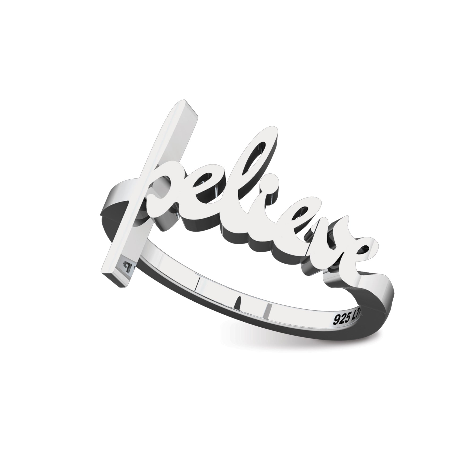 Believe Sterling Silver Script Cross Ring, Words of Life Collection