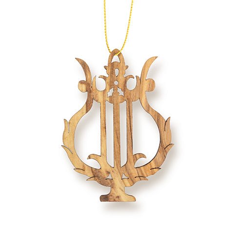 Lyre Christmas Ornament, Holy Land Olive Wood