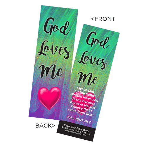 Children's Christian Bookmark, God Loves Me, John 16:27 - Pack of 25 - Christian Bookmarks