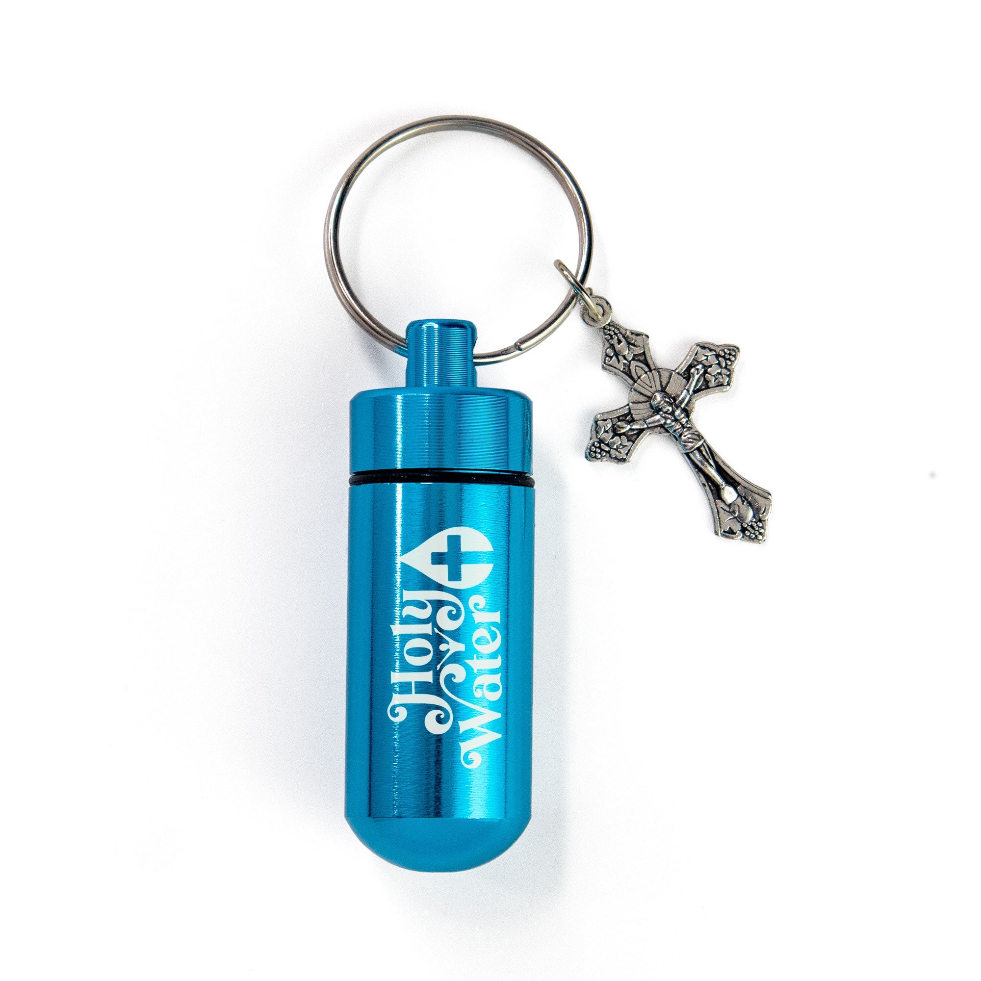 Catholic Holy Water Bottle Keychain Kit - Aqua