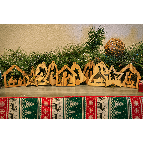 Olive Wood Christmas Ornaments, Bulk Set of 10