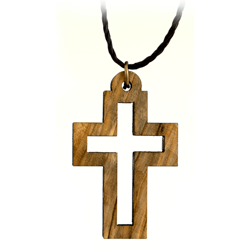 Olive Wood Jerusalem Cross Necklace - Yardenit Baptismal Site