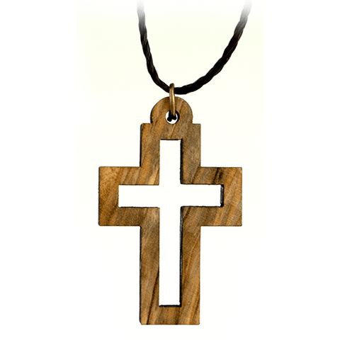 Latin Cross-in-Cross Olive Wood Necklace
