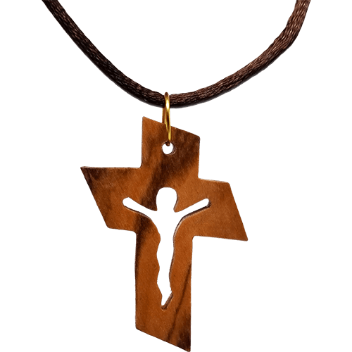Olive Wood Jesus Cutout Cross Necklace