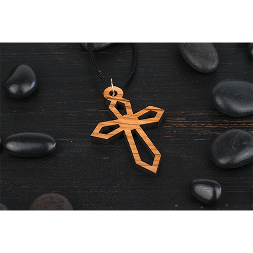 Pointed Cut-Out Cross, Olive Wood Necklace