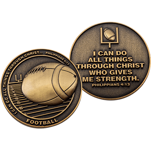 Front and back of  Football Team Antique Gold Plated Sports Coin