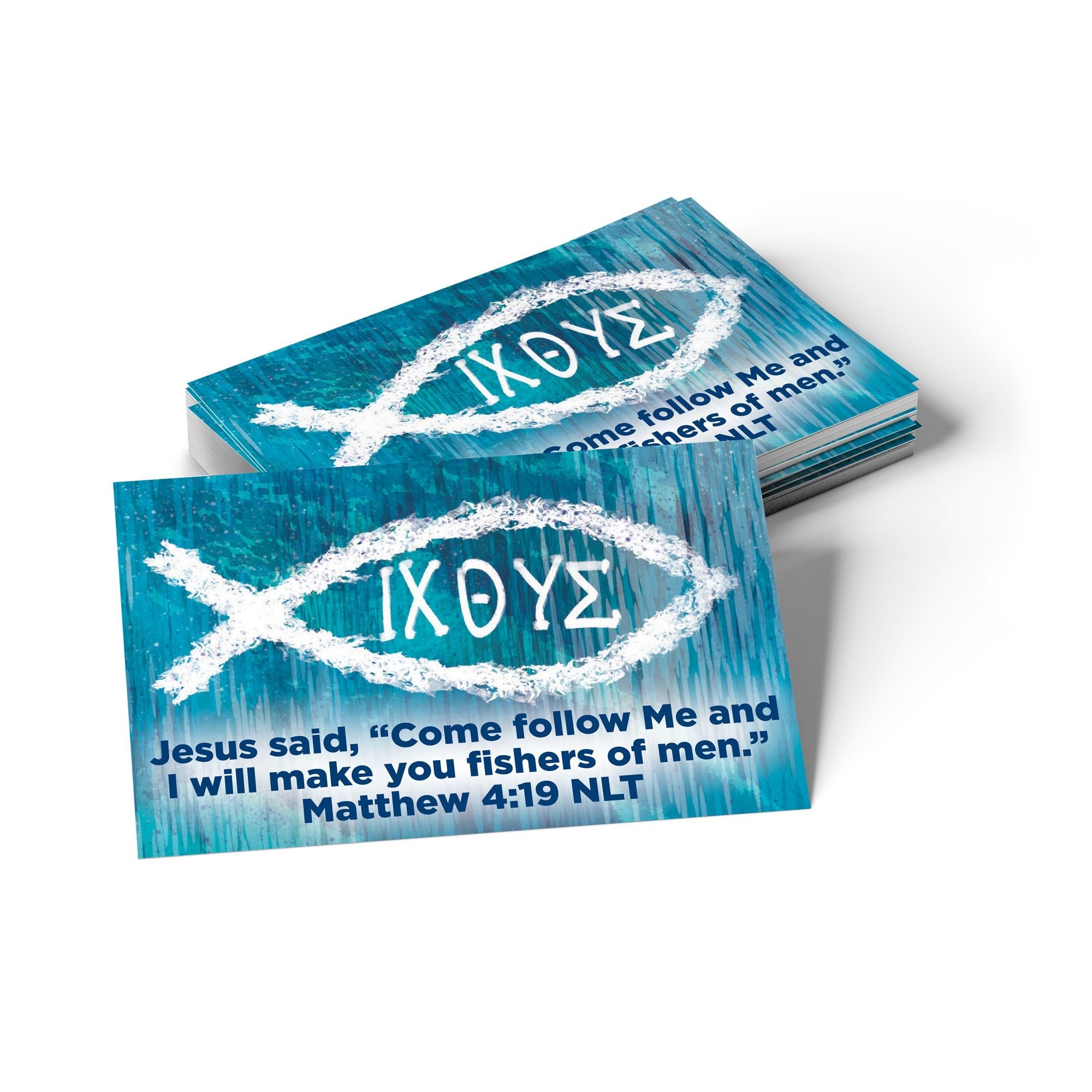 Children and Youth, Pass Along Scripture Cards, Christian Fish, ICHTHUS, Come follow me, Matthew 4:19, Pack of 25