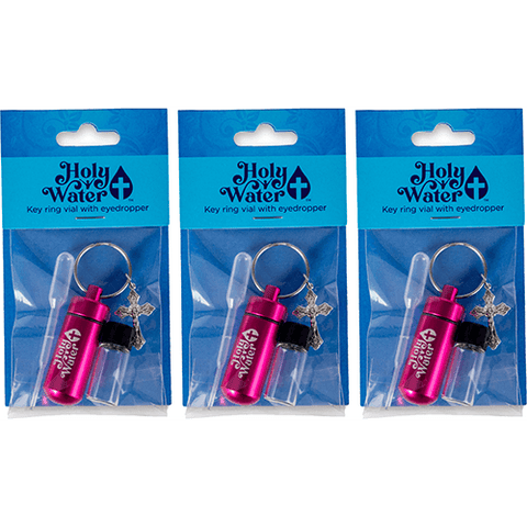 Catholic Holy Water Bottle Keychain Kit - Pink, Bulk Set of 3