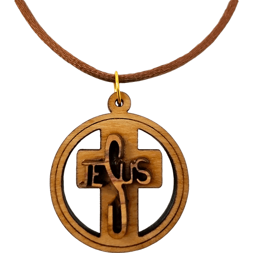 Olive Wood Cross Pendant Necklace for Men & Women