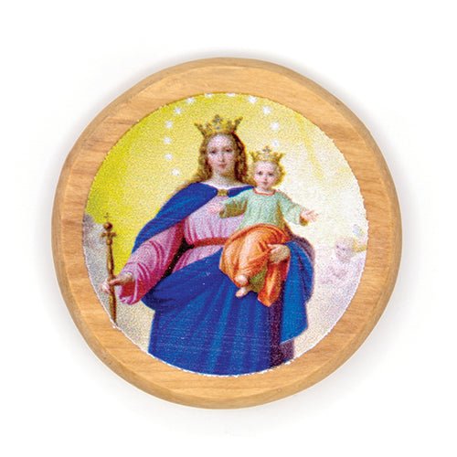 Mary Help of Christians Olive Wood Icon Magnet