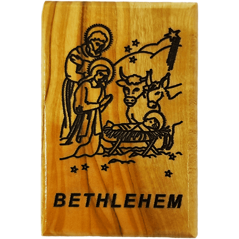 Bethlehem Manger Olive Wood Magnet font