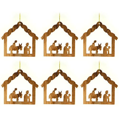 Mary & Joseph, Bulk Pack of 6 Holy Land Olive Wood Christmas Ornaments from Israel, Wooden Hanging Decorations for Christmas Tree, Made in Bethlehem