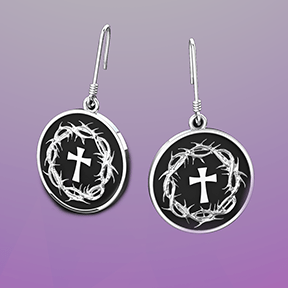 Logos Jewelry - Crown of Thorns and Cross, Sterling Silver Earrings - Logos Trading Post, Christian Gift