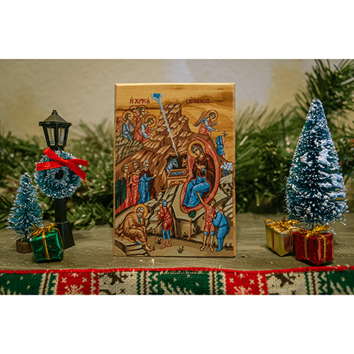 Nativity Scene Olive Wood Color Icon