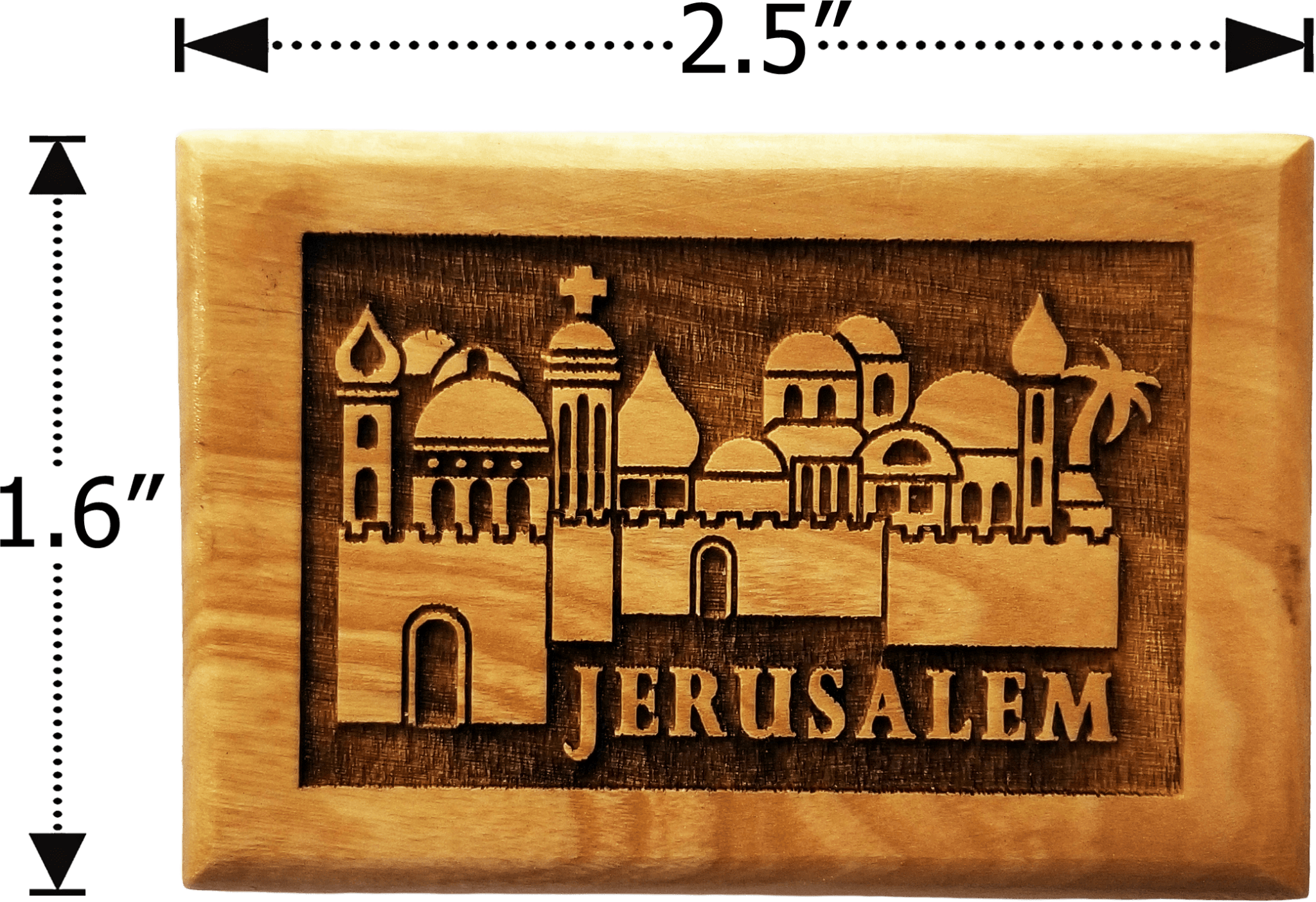 Jerusalem City 3D Olive Wood Magnet dimensions