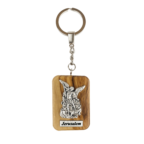 Saint Michael Olive Wood Keychain, Catholic & Christian Religious Gift for Men & Women