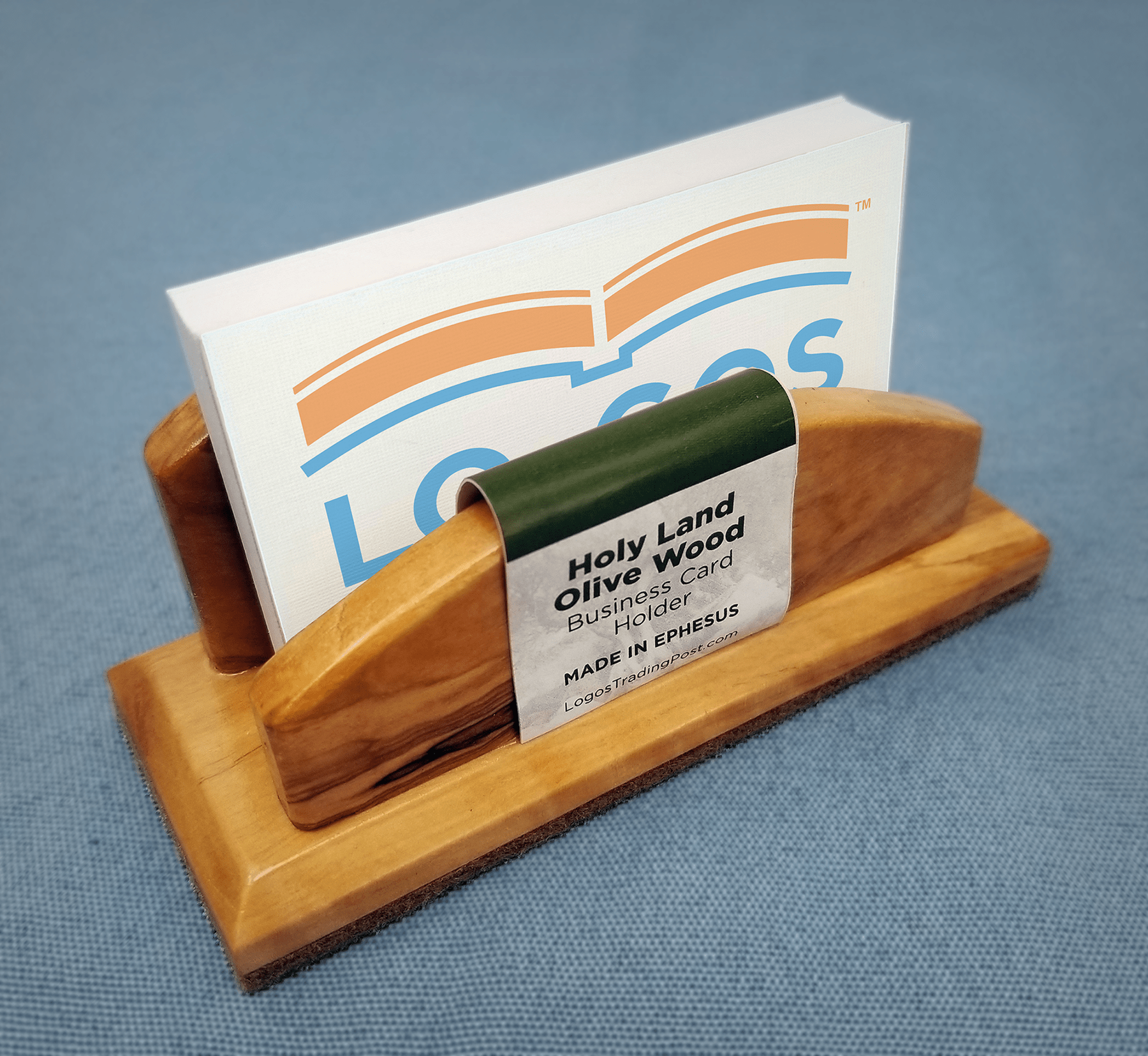 Holy Land Olive Wood Business Card Holder with cards