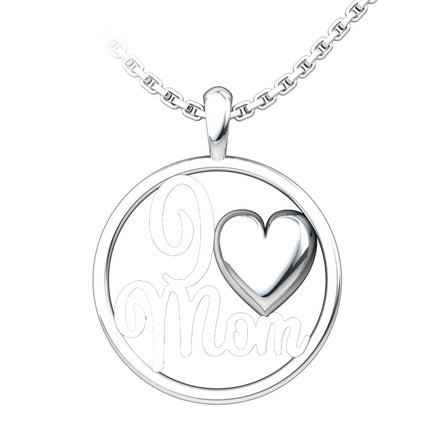 I Heart Mom Sterling Silver Pendant with 18 inch chain