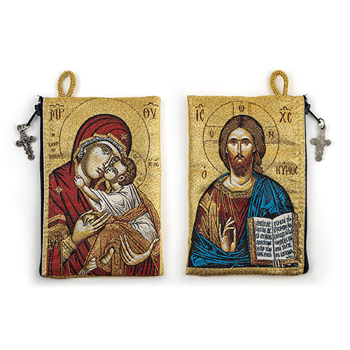 Woven Tapestry Rosary Pouch, Jewelry & Coin Purse - Virgin Mary Sweet Kiss & Jesus King of the Universe