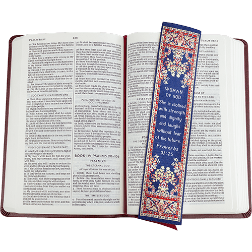 Woman of God, Woven Fabric Christian Bookmark, Proverbs 31:25