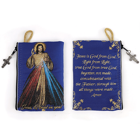 Woven Tapestry Rosary Pouch, Jewelry & Coin Purse - Devine Mercy of Jesus & Jesus is God