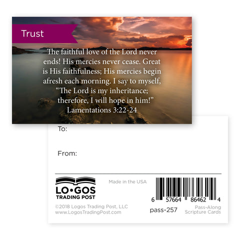 Pass Along Scripture Cards, Trust, Lamentations 3:22-24, Pack 25