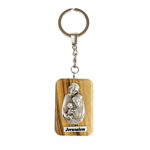 Holy Family Olive Wood Keychain, Catholic & Christian Religious Gift for Men & Women