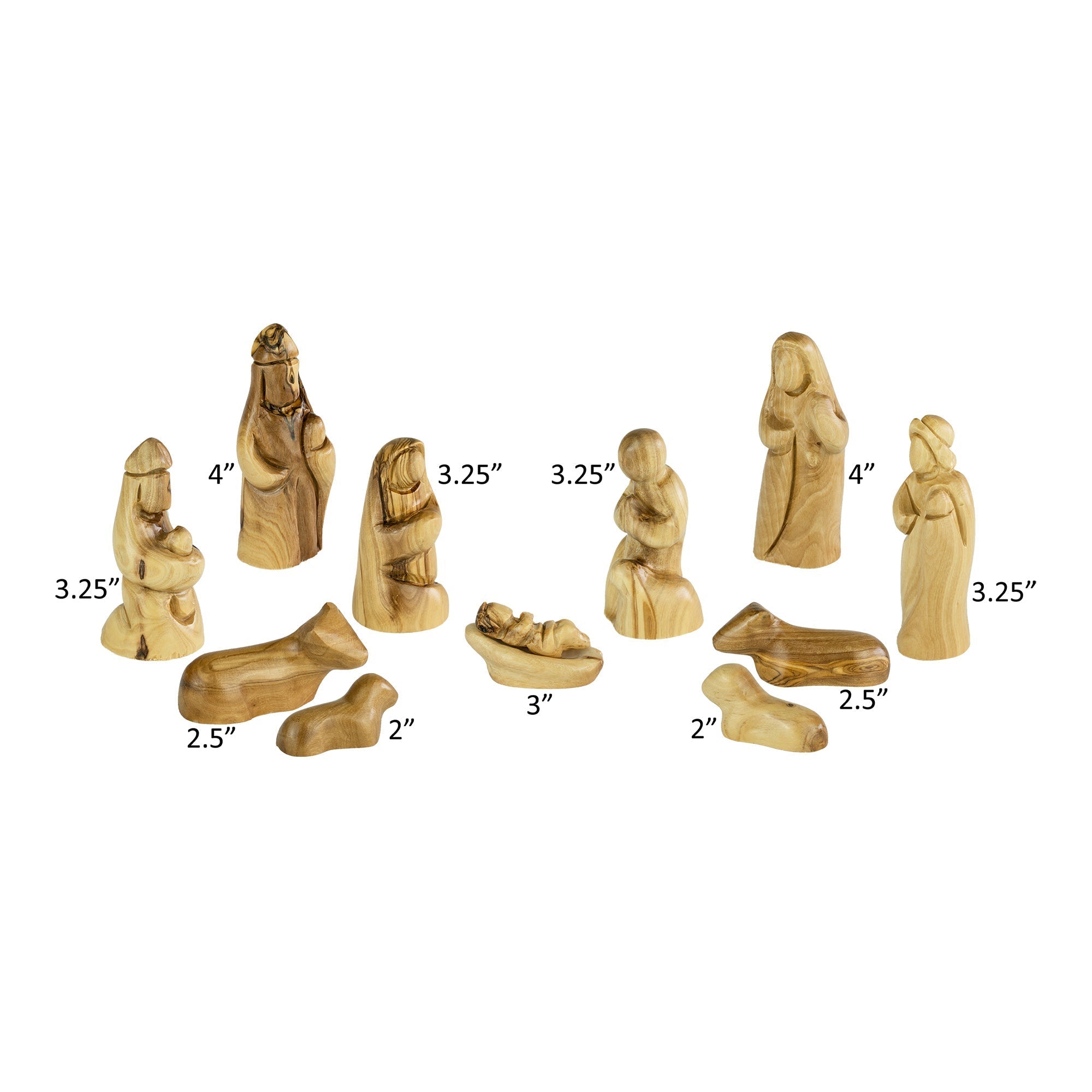 Holy Land Olive Wood Nativity with Log Stable with Bark and Small Faceless Figurines