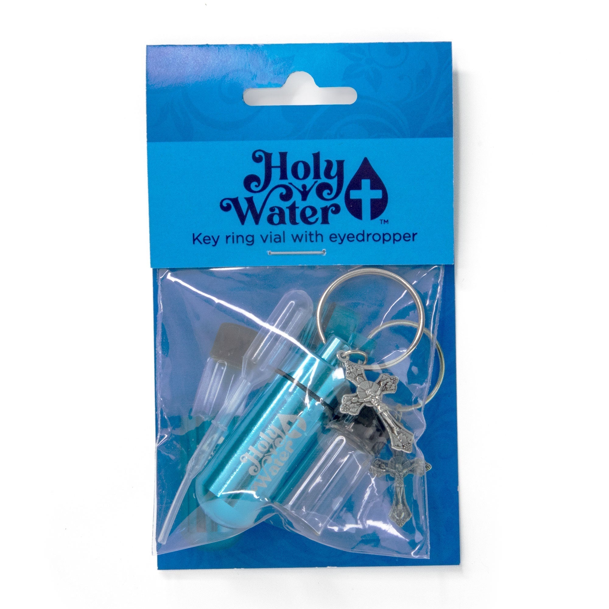 Catholic Holy Water Bottle Keychain Kit - Aqua, Bulk Set of 10