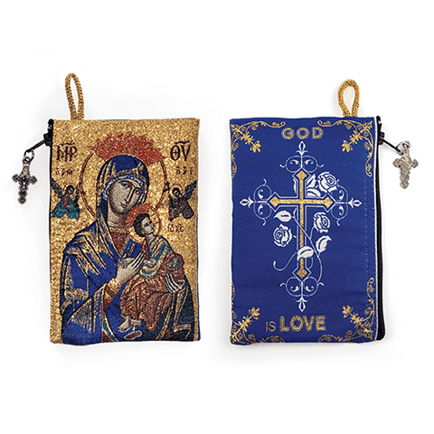Woven Tapestry Rosary Pouch, Jewelry & Coin Purse - Mary Queen of Heaven & God is Love
