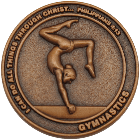 front of Christian gymnastics challenge coin