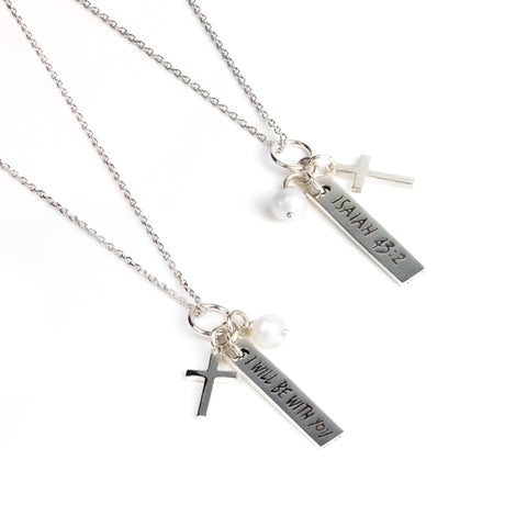 I Will Be With You, Sterling Silver Scripture Cross Necklace