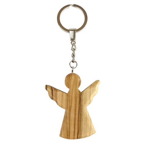 Guardian Angel Olive Wood Keychain, Catholic & Christian Religious Gift for Men & Women