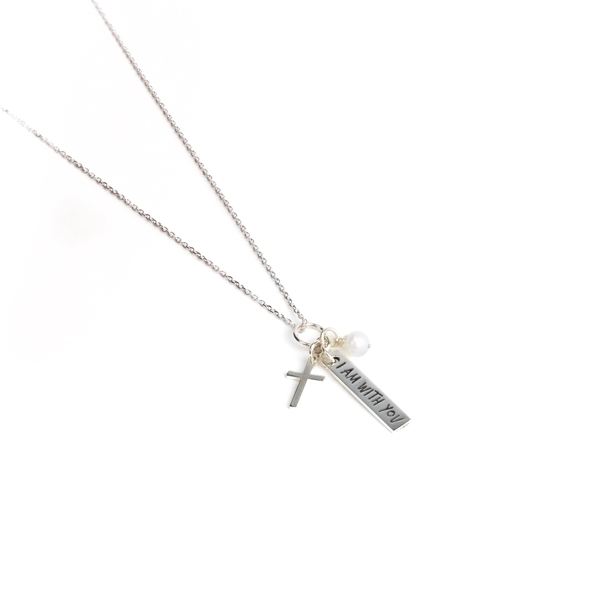I Am With You, Sterling Silver Scripture Cross Necklace