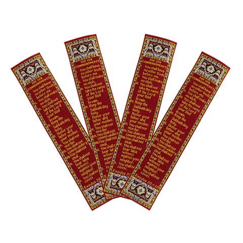 The Ten Commandments, Bulk Pack of 4 Woven Fabric Bible Verse Bookmarks, Silky Soft & Flexible Religious Bookmarkers for Novels Books & Bibles, Memory Verse Gift, Traditional Turkish Woven Design