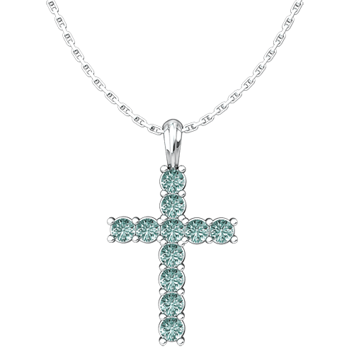March Aquamarine Antique Birthstone Cross Pendant - With 18" Sterling Silver Chain