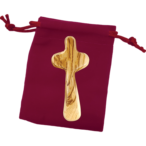 Deluxe Handheld Prayer Comfort Cross (M) in Red Velvet cross with red velvet pouch
