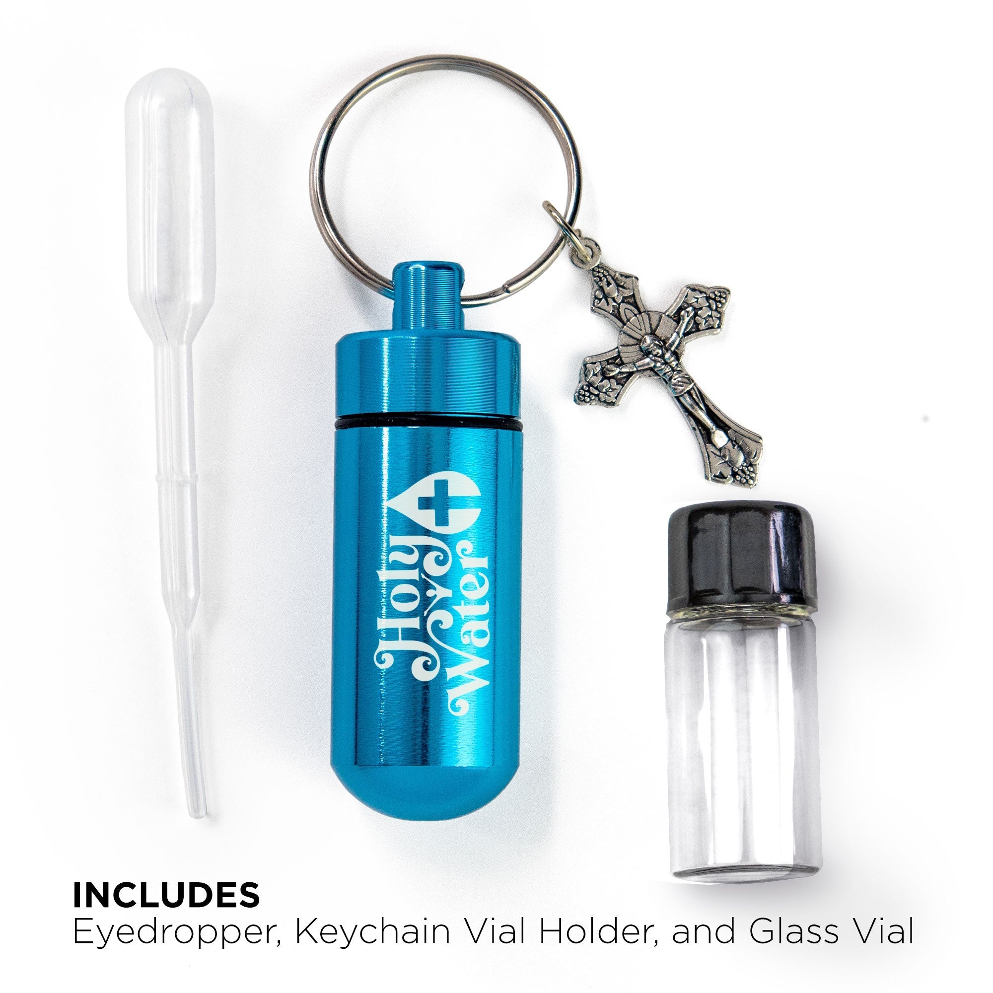 Catholic Holy Water Bottle Keychain Kit - Aqua, Bulk Set of 3