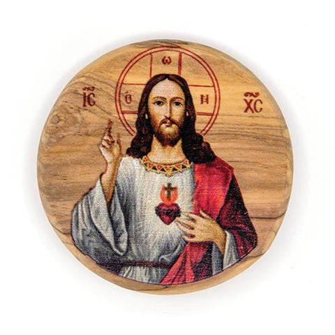 Jesus Christ Sacred Heart Olive Wood Icon Magnet