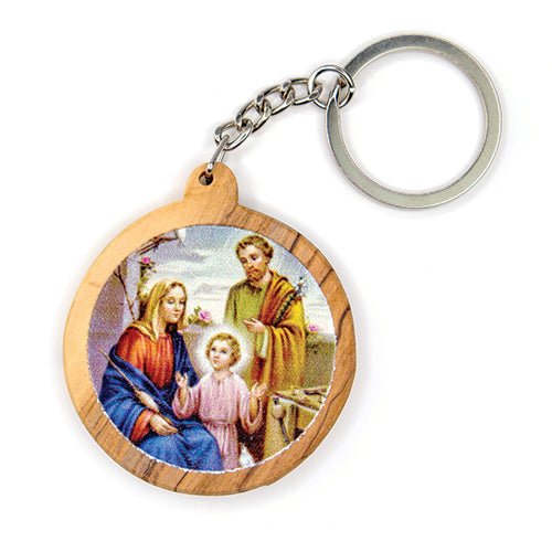 The Holy Family (Outside), Olive Wood Catholic Keychain