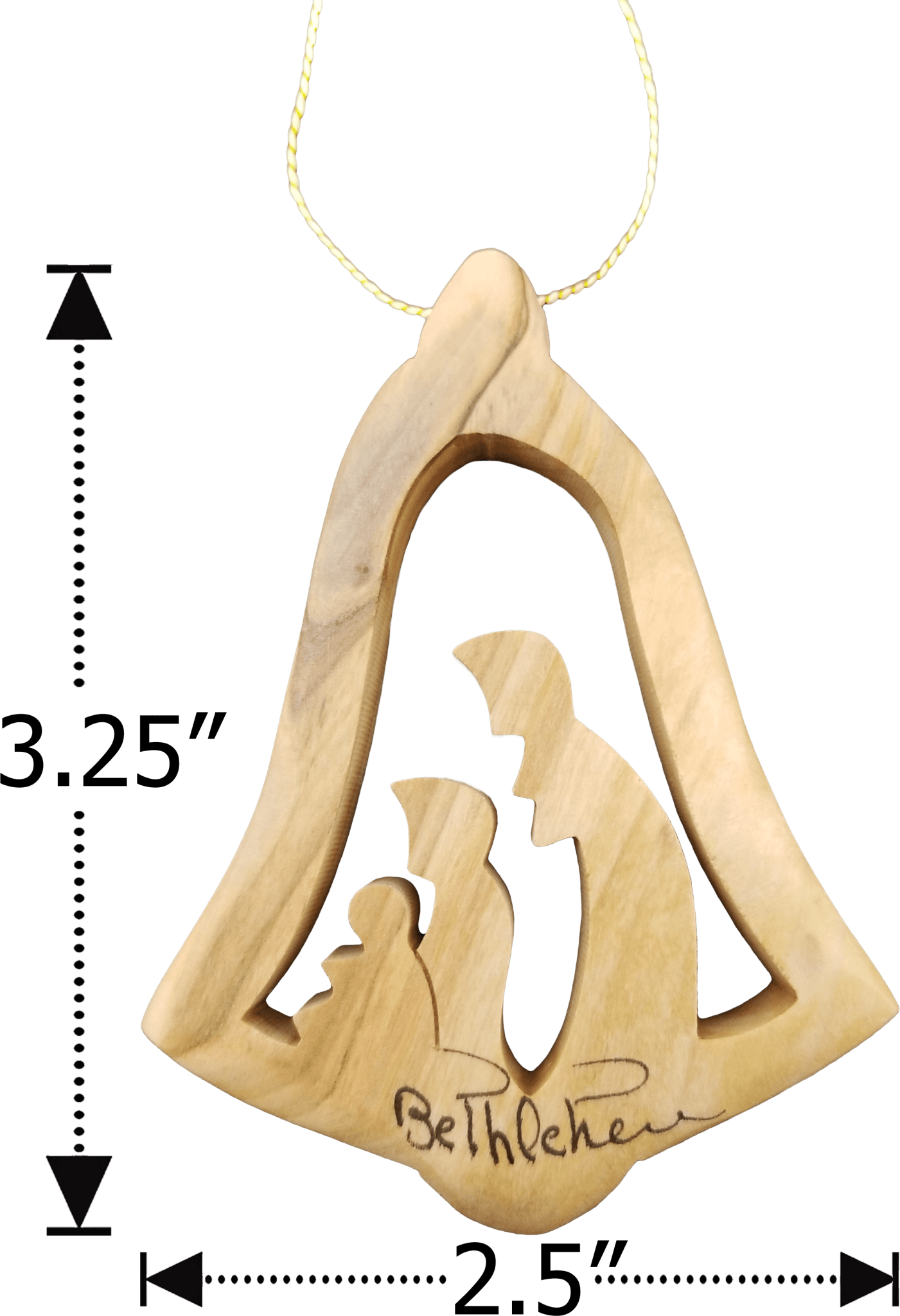 Olive Wood Bethlehem Bell Nativity 3" Ornament