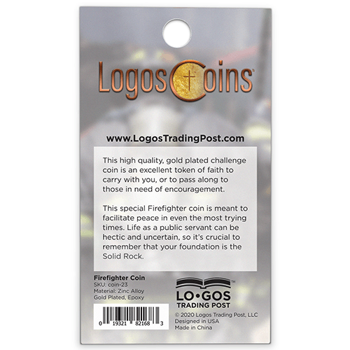 back of Firefighter Appreciation Gold Plated Challenge Coin packaging 