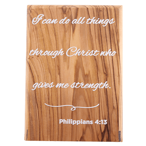 Olive Wood Plaque with White Print #3, Philippians 4:13